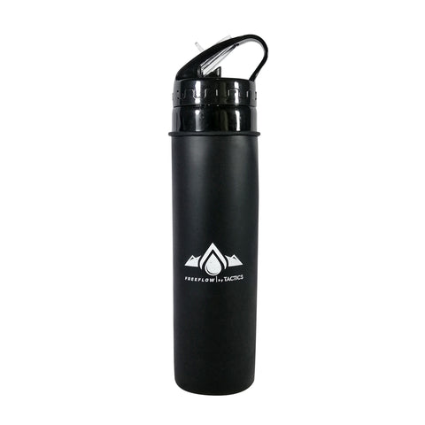 Tactics Outdoor Collapsible Silicone Squeeze Foldable Sports Water Bottle-Black